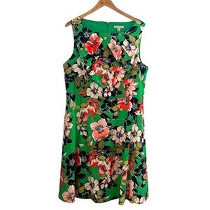 DB Established 1962 Woman’s Green Floral Boat Neck Fit & Flare A Line Dress 16